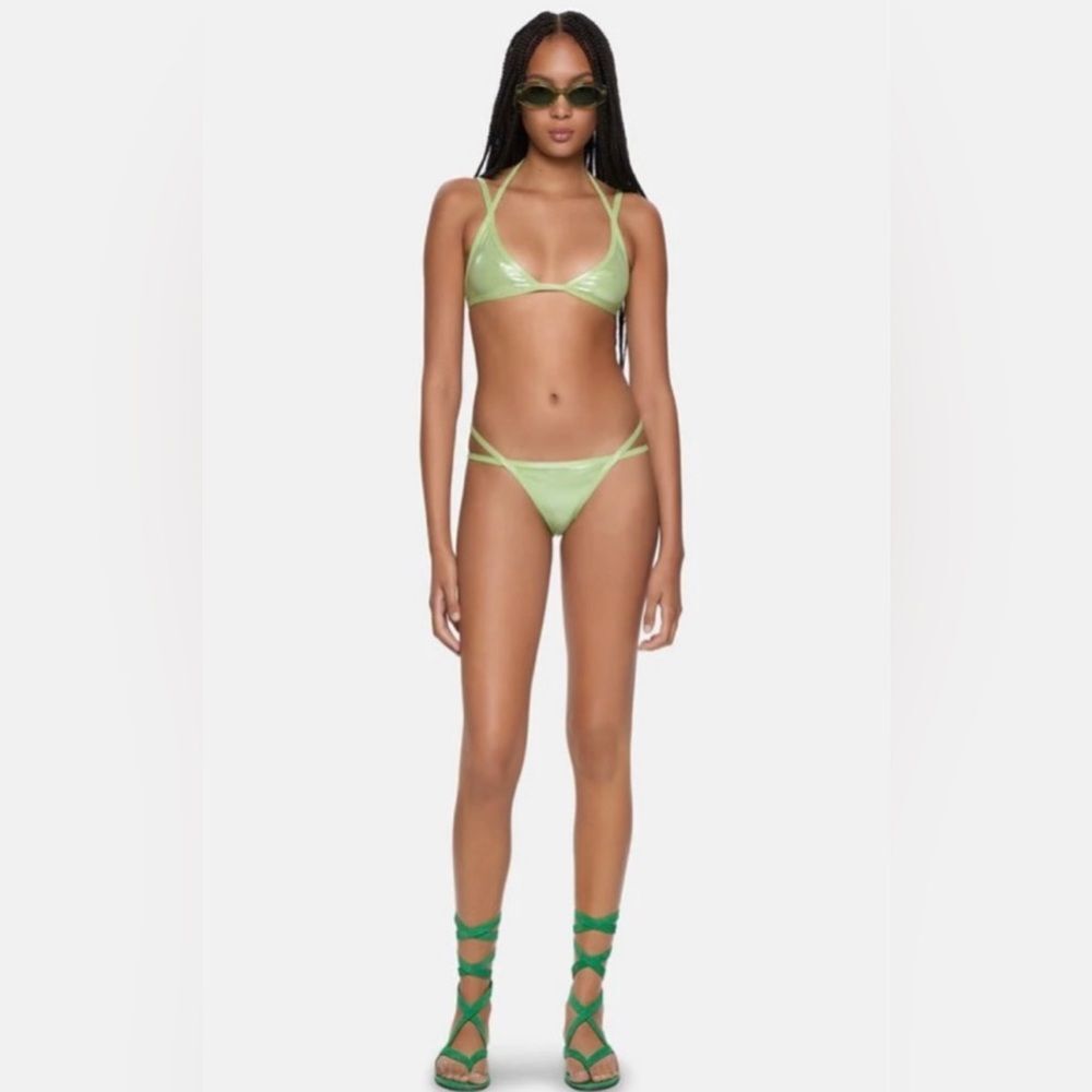 The Attico Metallic Mint Green Double Strap Bikini Set Small Swimwear Beach Swim